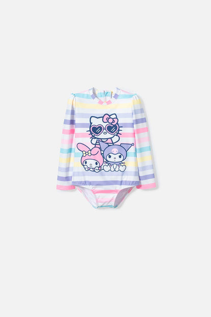  TRAJE DE BAÑO DE HELLO KITTY MULTICOLOR MANGA LARGA PARA NIÑA 2T A 5T