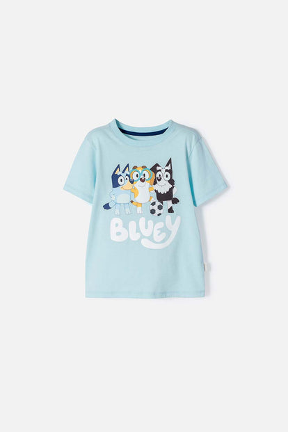  CAMISETA DE BLUEY MANGA CORTA AZUL HIELO PARA NIÑO 2T A 6T