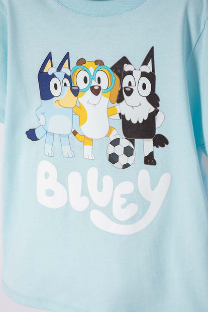 CAMISETA DE BLUEY MANGA CORTA AZUL HIELO PARA NIÑO 2T A 6T