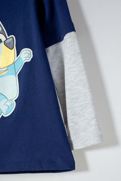  CAMISETA DE BLUEY AZUL MANGA LARGA PARA NIÑO 2T A 6T