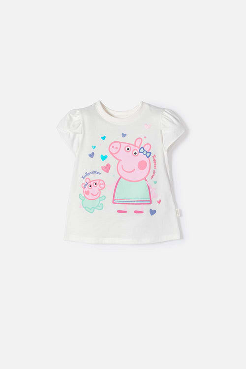 Card slide image -  CAMISETA DE PEPPA PIG MARFIL ESTAMPADA EN FRENTE PARA NIÑA 2T A 5T