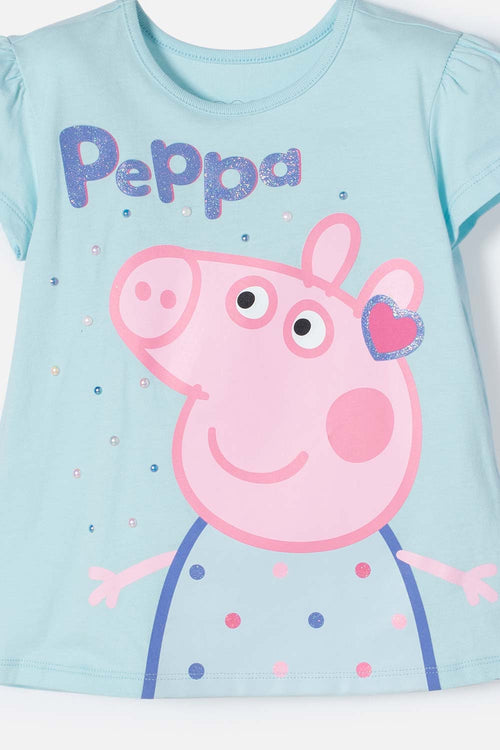Card slide image -  CAMISETA DE PEPPA PIG AZUL ESTAMPADA EN FRENTE PARA NIÑA 2T A 5T