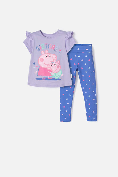  CONJUNTO DE PEPPA PIG LILA Y MORADO CON LEGGING PARA NIÑA