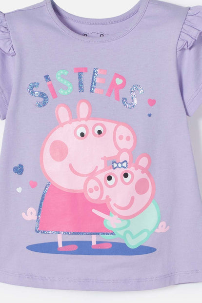  CONJUNTO DE PEPPA PIG LILA Y MORADO CON LEGGING PARA NIÑA