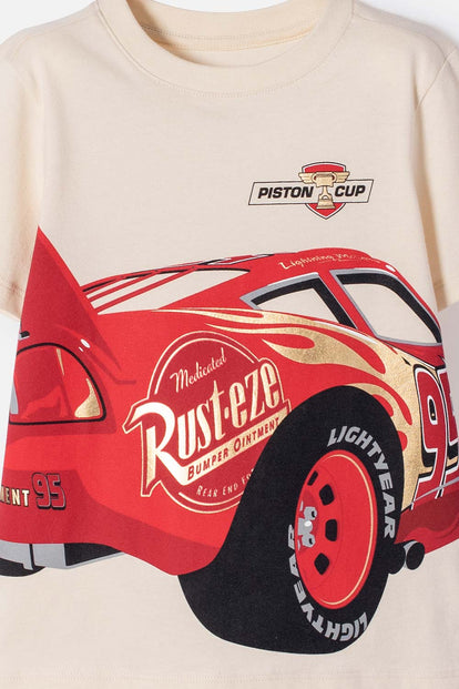CAMISETA DE CARS MANGA CORTA ALMENDRA PARA NIÑO 2T A 6T