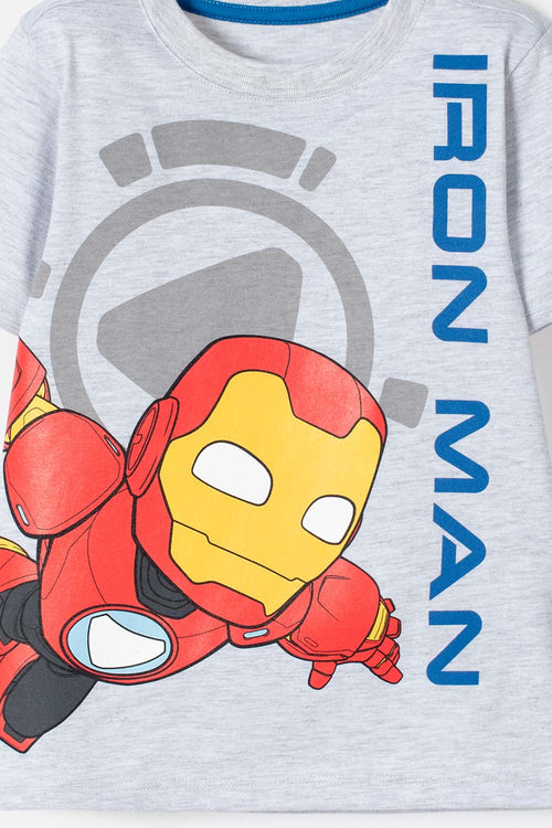 Card slide image -  CAMISETA DE IRONMAN MANGA CORTA GRIS JASPE PARA NIÑO 2T A 5T