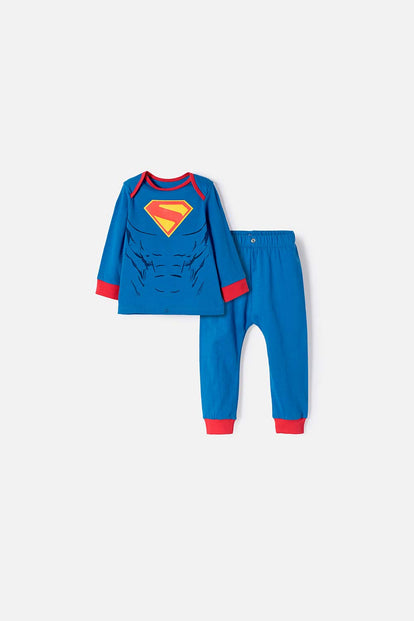  PIJAMA DE SUPERMAN CON PATALÓN LARGO AZUL PARA BEBÉ NIÑO