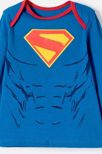  PIJAMA DE SUPERMAN CON PATALÓN LARGO AZUL PARA BEBÉ NIÑO
