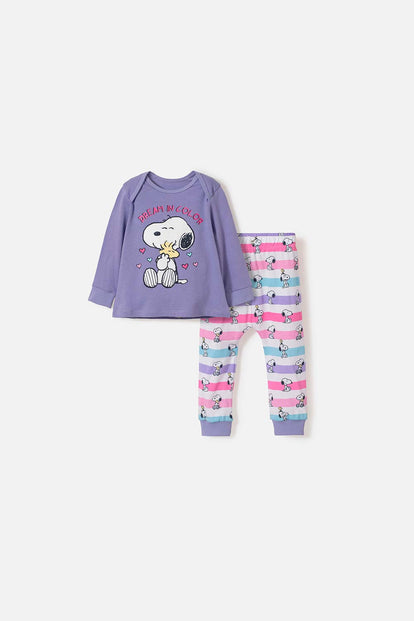 PIJAMA DE SNOOPY PANTALÓN LARGO MULTICOLOR PARA BEBÉ NIÑA