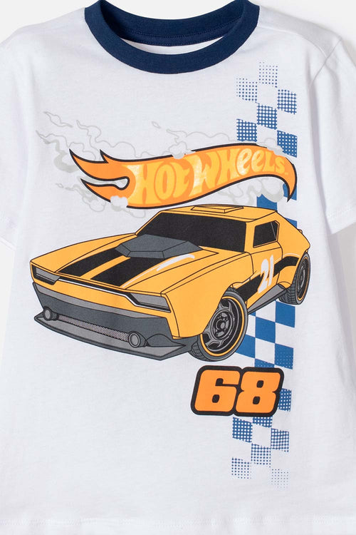 PIJAMA HOT WHEELS CON PANTALÓN LARGO BLANCO Y NARANJA PARA NIÑO 2T A 6T