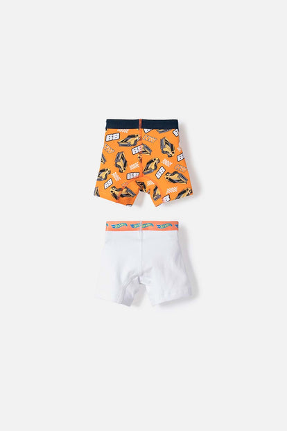 PACK X2 BOXER DE HOT WHEELS NARANJADO Y BLANCO PARA NIÑO 2T A 6T