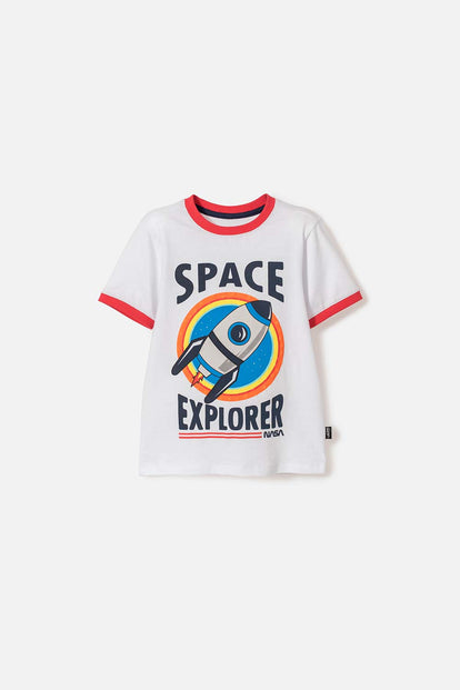 CAMISETA DE NASA MANGA CORTA BLANCO Y ROJO PARA NIÑO 2T A 5T