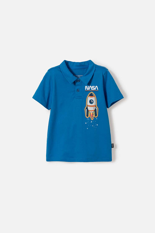 CAMISETA TIPO POLO DE LA NASA AZUL PARA NIÑO 2T A 5T