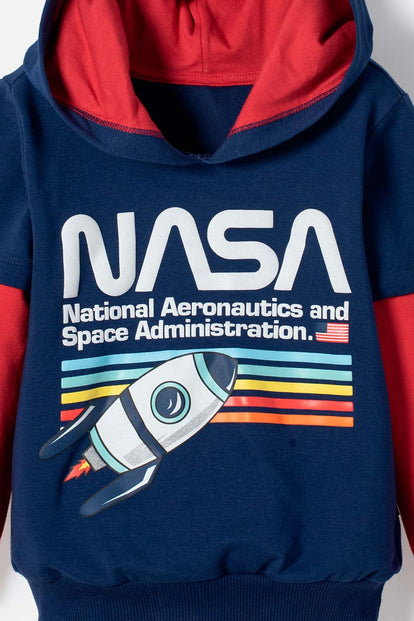 BUZO DE LA NASA CON CAPUCHA AZUL Y ROJO PARA NIÑO 2T A 5T