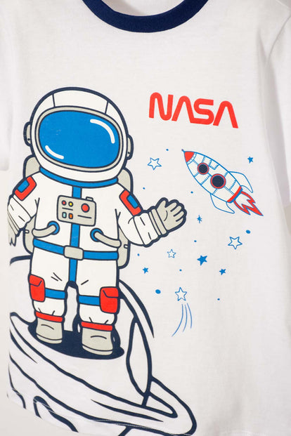 PIJAMA DE LA NASA CON PANTALÓN LARGO BLANCO Y AZUL PARA NIÑO 2T A 5T