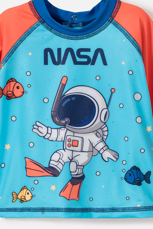CONJUNTO DE BAÑO DE LA NASA AZUL Y NARANJA PARA BEBÉ NIÑO