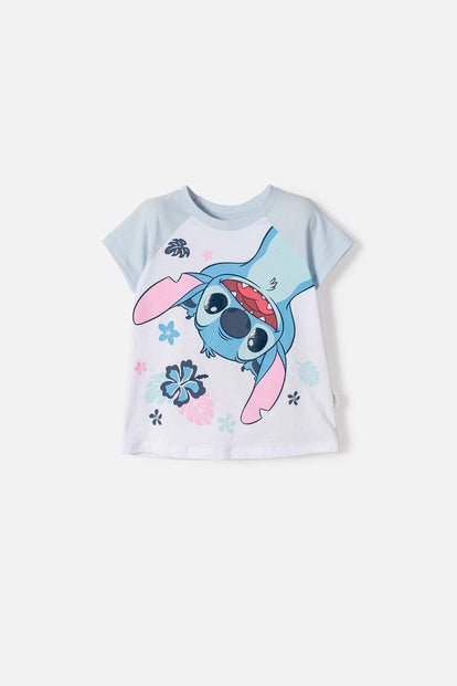 CAMISETA DE STITCH MANGA CORTA BLANCO PARA NIÑA 2T A  5T