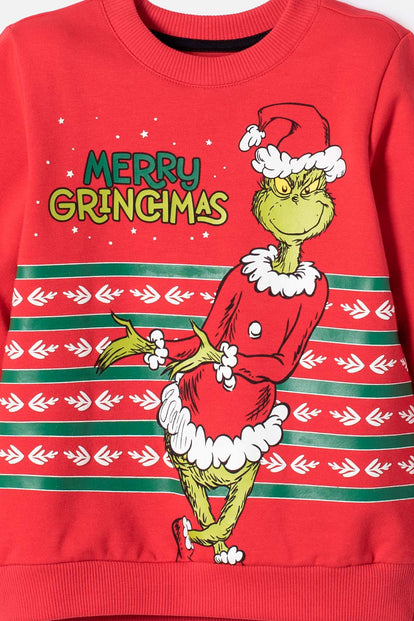 BUZO DE GRINCH CERRADO ROJO PARA NIÑO UNISEX