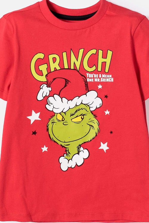 PIJAMA DE GRINCH PANTALÓN LARGO ROJO PARA NIÑO UNISEX 2T A 5T