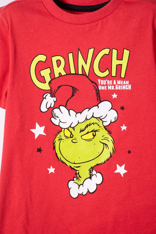 PIJAMA DE GRINCH PANTALÓN LARGO ROJO PARA NIÑO UNISEX 2T A 5T