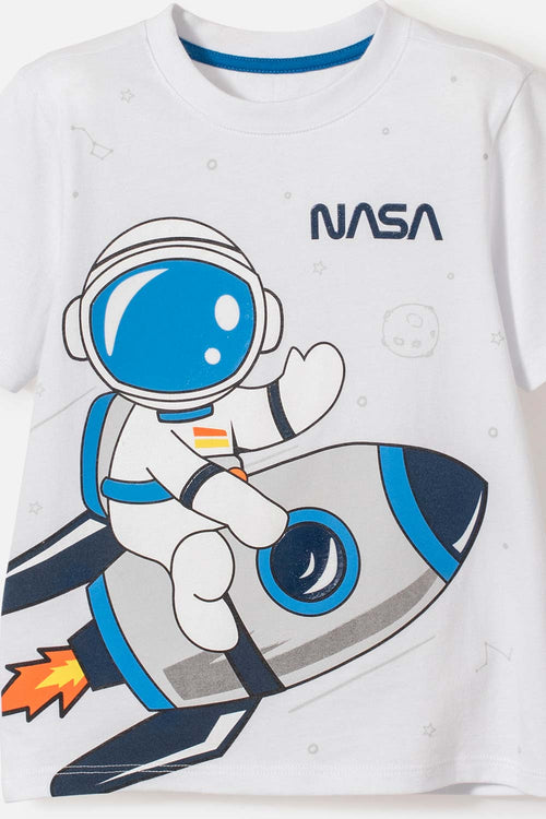 CONJUNTO DE LA NASA CON PANTALÓN CORTO BLANCO Y AZUL PARA NIÑO 2T A 5T