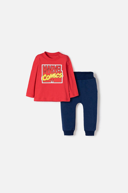 CONJUNTO DE MARVEL PANTALÓN LARGO ROJO Y AZUL PARA BEBÉ NIÑO