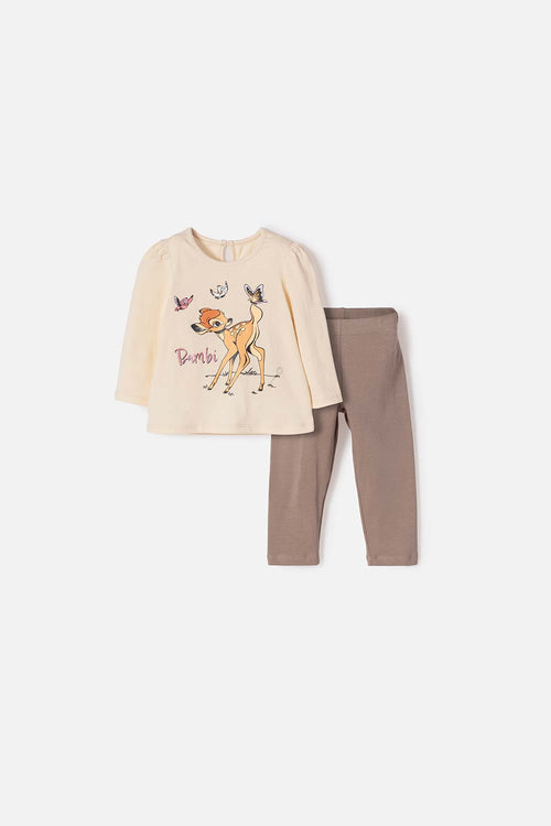 CONJUNTO DE BAMBI PANTALÓN LARGO ALMENDRA PARA BEBÉ NIÑA