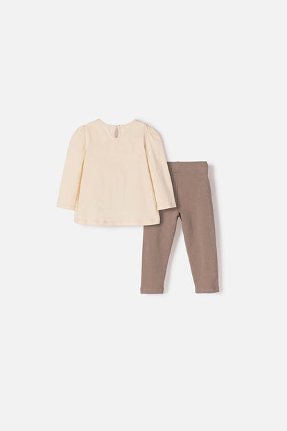 CONJUNTO DE BAMBI PANTALÓN LARGO ALMENDRA PARA BEBÉ NIÑA