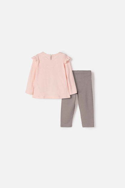 CONJUNTO DE TAMBOR PANTALÓN LARGO ROSA PARA BEBÉ NIÑA