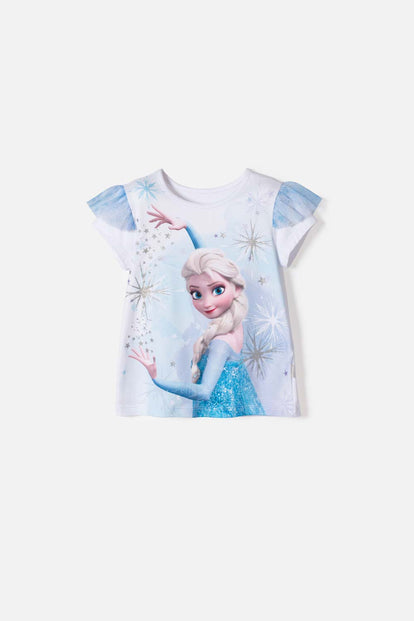 CAMISETA DE FROZEN MANGA CORTA BLANCO PARA NIÑA 2T A 6T