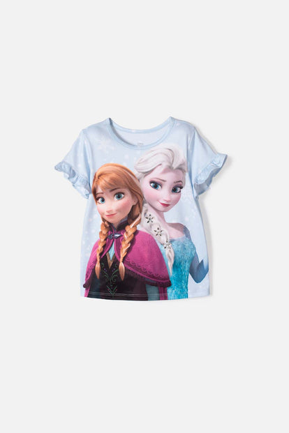 CAMISETA DE FROZEN MANGA CORTA AZUL CIELO PARA NIÑA 2T A 6T