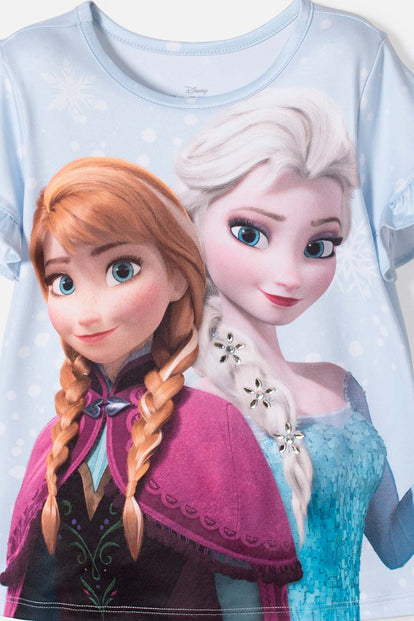 CAMISETA DE FROZEN MANGA CORTA AZUL CIELO PARA NIÑA 2T A 6T