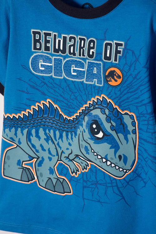 CAMISETA DE JURASSIC WORLD MANGA CORTA AZUL PARA NIÑO 2T A 6T