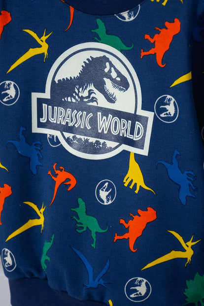 CONJUNTO DE JURASSIC WORLD PANTALON LARGO AZUL PARA NIÑO 2T A 6T