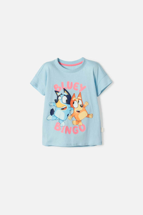 CAMISETA DE BLUEY MANGA CORTA AZUL PARA NIÑA 2T A 6T