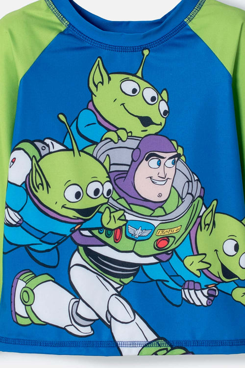 CONJUNTO DE BAÑO DE TOY STORY MANGA LARGA AZUL Y VERDE PARA NIÑO 3T A 6T