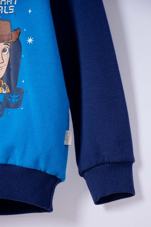 BUZO DE TOY STORY CERRADO CON CAPUCHA AZUL PARA NIÑO 3T A 6T