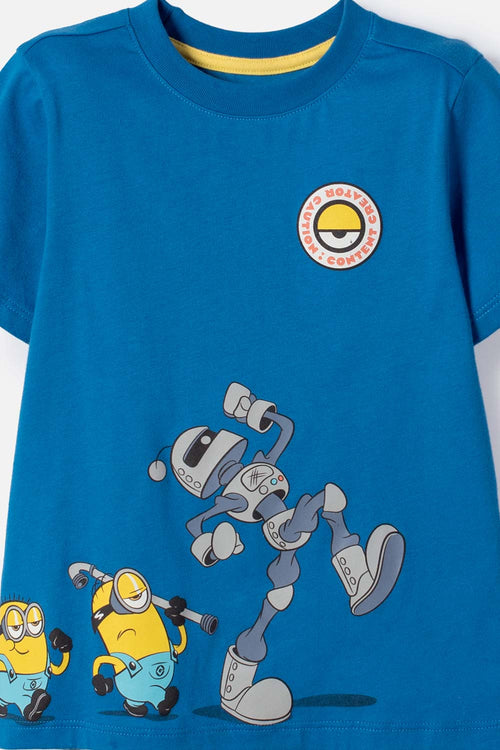 CAMISETA DE MINIONS MANGA CORTA AZUL PARA NIÑO 2T A 6T