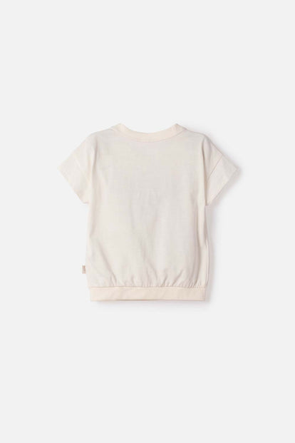 CAMISETA DE STITCH Y CAPYBARA MANGA CORTA MARFIL PARA NIÑA 2T A 6T