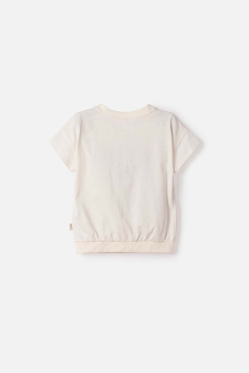 CAMISETA DE STITCH Y CAPYBARA MANGA CORTA MARFIL PARA NIÑA 2T A 6T