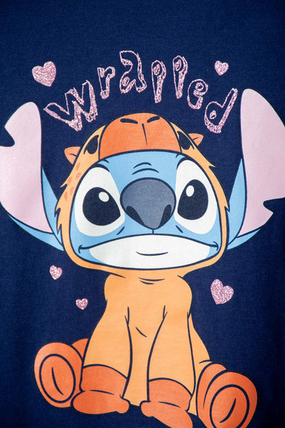 CAMISETA DE STITCH Y CAPYBARA MANGA LARGA AZUL PARA NIÑA 2T A 6T