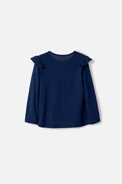 CAMISETA DE STITCH Y CAPYBARA MANGA LARGA AZUL PARA NIÑA 2T A 6T