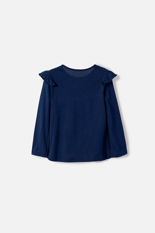 CAMISETA DE STITCH Y CAPYBARA MANGA LARGA AZUL PARA NIÑA 2T A 6T