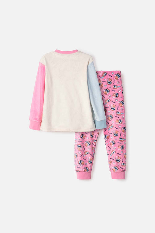 PIJAMA DE STITCH Y CAPYBARA PANTALÓN LARGO ROSADO PARA NIÑA 2T A 6T