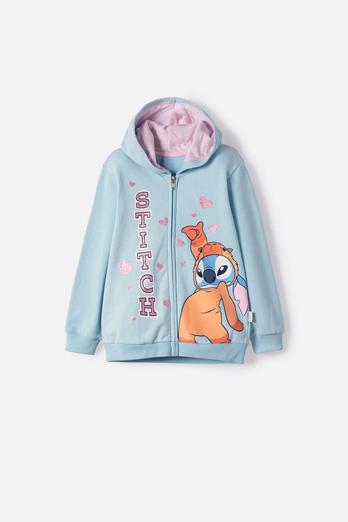 BUZO DE STITCH Y CAPYBARA CON CIERRE AZUL PARA NIÑA 2T A 6T