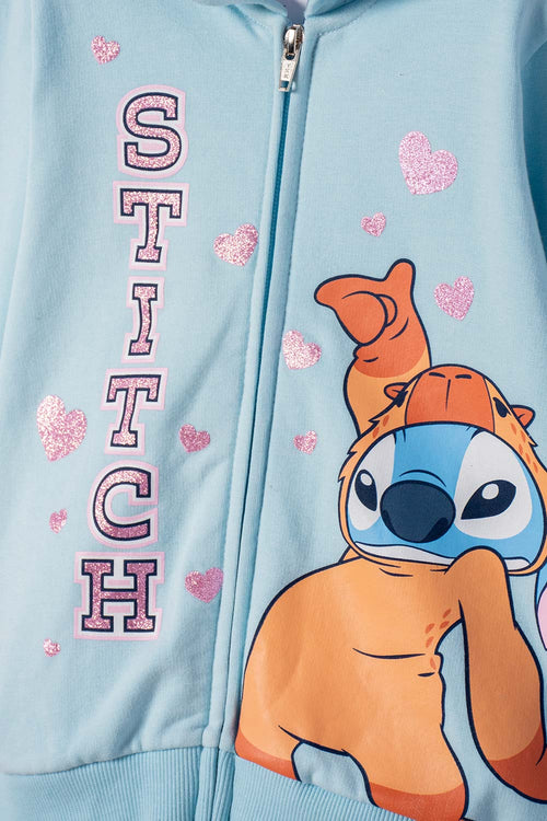 BUZO DE STITCH Y CAPYBARA CON CIERRE AZUL PARA NIÑA 2T A 6T