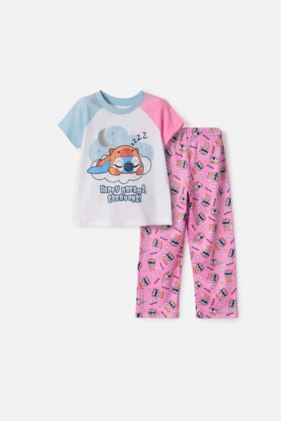 PIJAMA DE STITCH Y CAPYBARA MULTICOLOR PARA NIÑA 2T A 6T