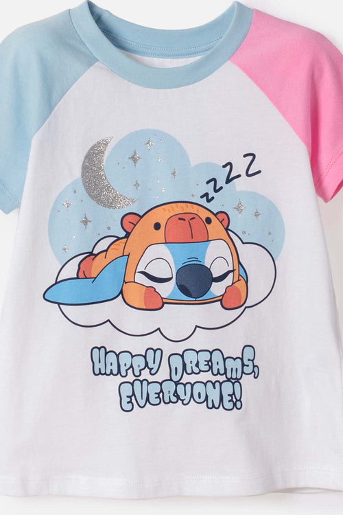 PIJAMA DE STITCH Y CAPYBARA MULTICOLOR PARA NIÑA 2T A 6T