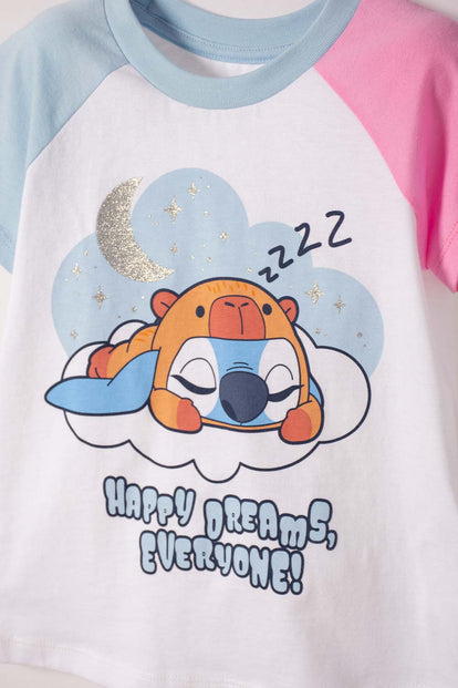 PIJAMA DE STITCH Y CAPYBARA MULTICOLOR PARA NIÑA 2T A 6T