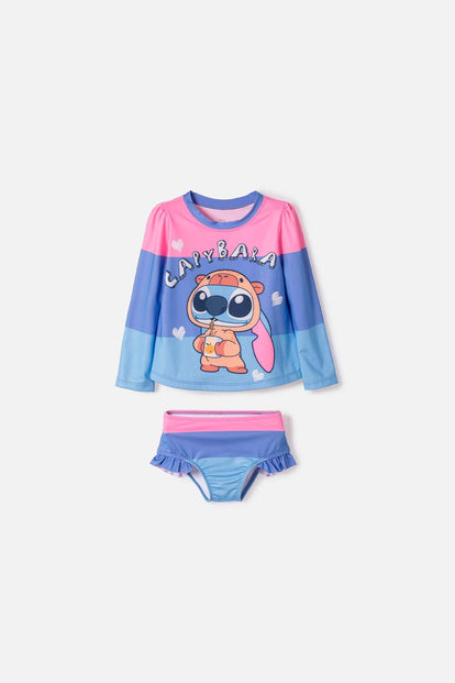 VESTIDO DE BAÑO DE STITCH Y CAPYBARA MULTICOLOR PARA NIÑA